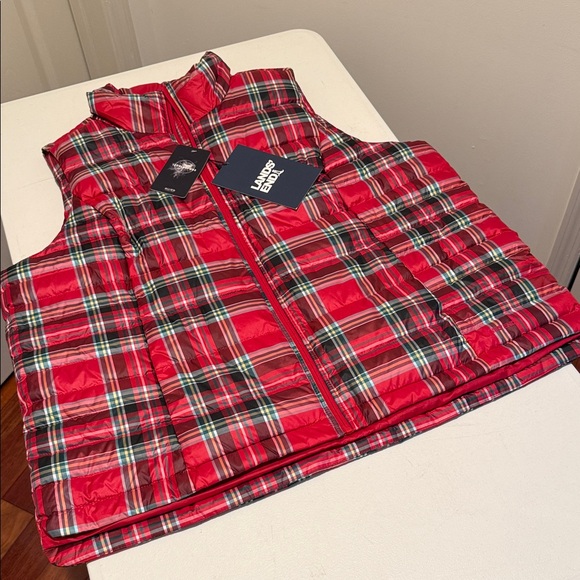 NWT 100% Down Red Plaid Puffer Women Vest Rugged Outdoor Durable Lands End 1X - Picture 4 of 16